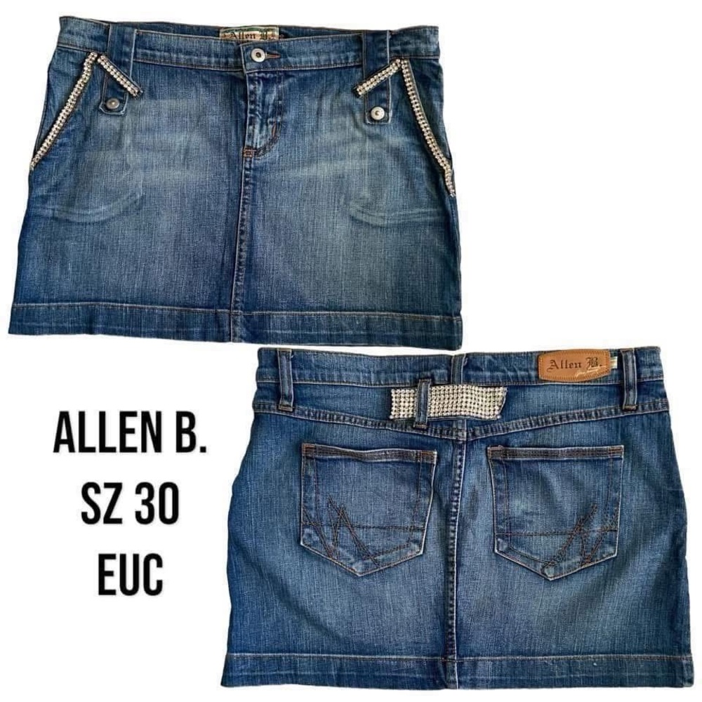 Allen B. By Allen Schwartz Embellished Denim Mini Skirt y2k Bling back tag